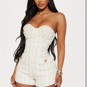 Fashion Nova Cream Strapless Romper